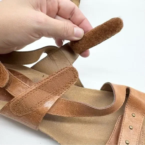 Josef Seibel Hailey 33 Strappy Hook & Loop Leather Wedge Sandals Carmel Brown 40 - Picture 11 of 12